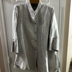 Light Gray Button-Up Linen Tunic with matching shell under blouse